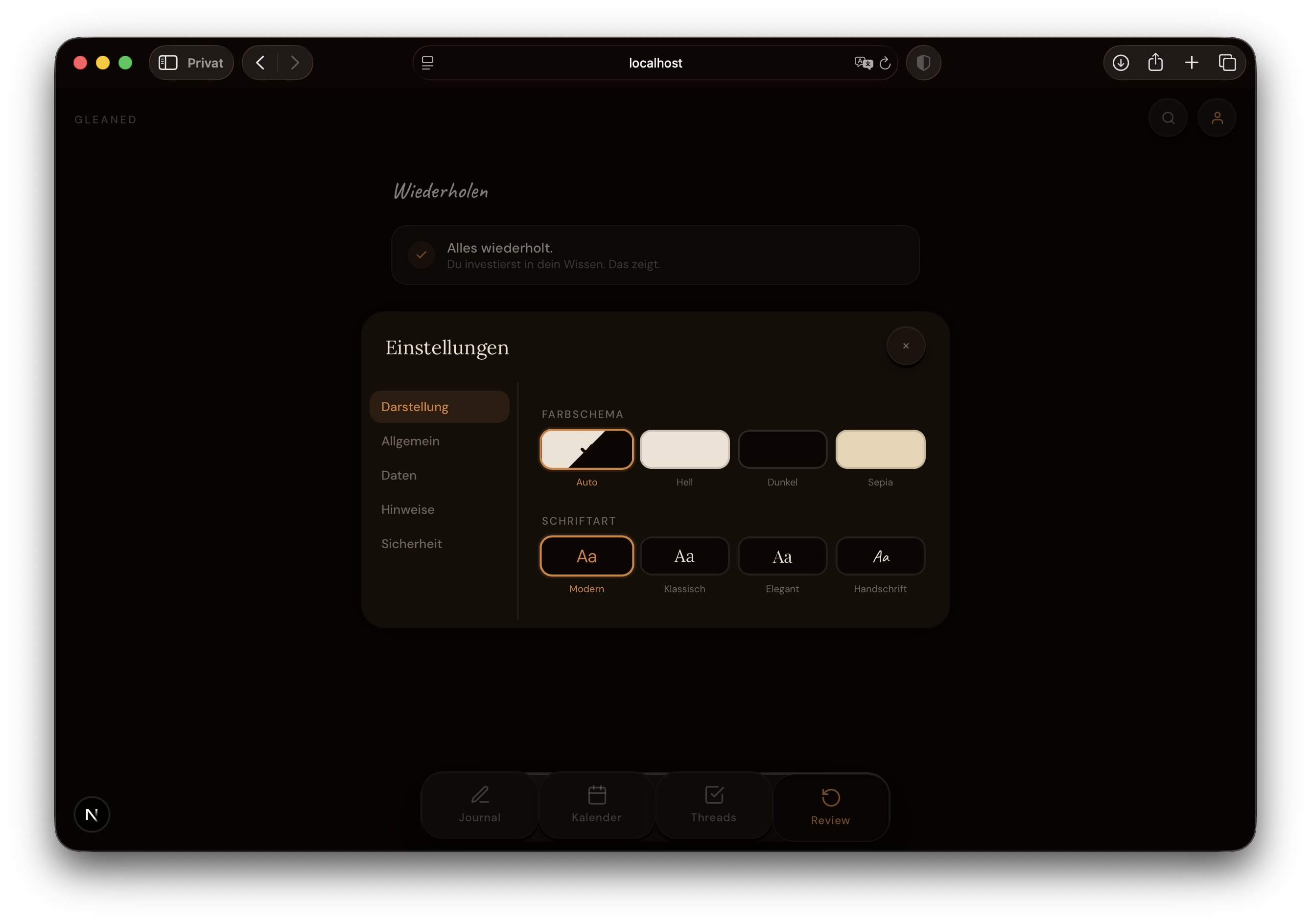 Review view — dark theme